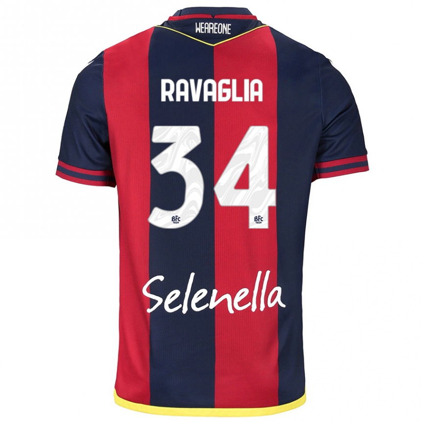 Kids Football Federico Ravaglia #34 Red Royal Blue Home Jersey 2024/25 T-Shirt Uk