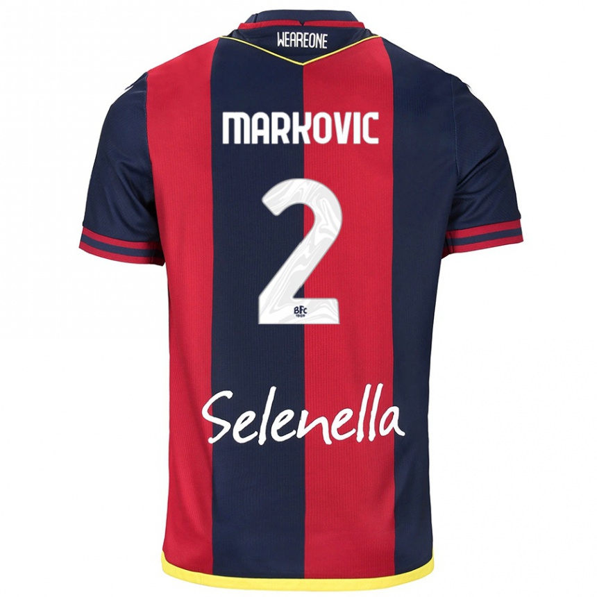 Kids Football Petar Markovic #2 Red Royal Blue Home Jersey 2024/25 T-Shirt Uk