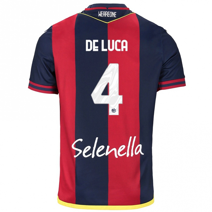 Kids Football Alessandro De Luca #4 Red Royal Blue Home Jersey 2024/25 T-Shirt Uk