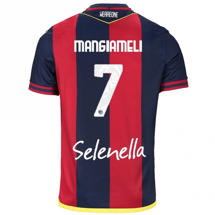 Kids Football Federico Mangiameli #7 Red Royal Blue Home Jersey 2024/25 T-Shirt Uk