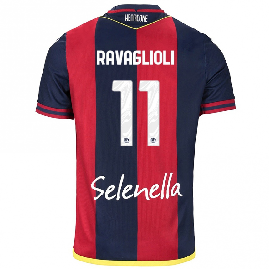 Kids Football Tommaso Ravaglioli #11 Red Royal Blue Home Jersey 2024/25 T-Shirt Uk