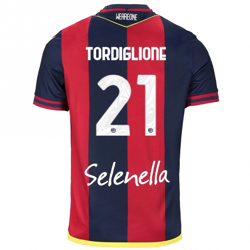 Kids Football Nicolò Tordiglione #21 Red Royal Blue Home Jersey 2024/25 T-Shirt Uk