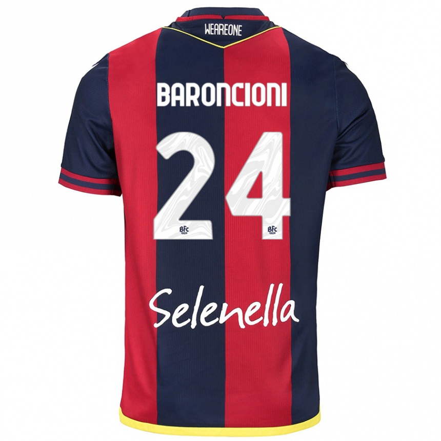 Kids Football Davide Baroncioni #24 Red Royal Blue Home Jersey 2024/25 T-Shirt Uk