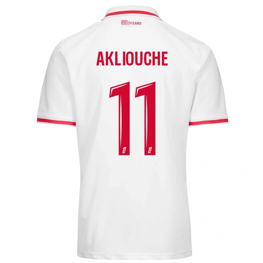 Kids Football Maghnes Akliouche #11 White Red Home Jersey 2024/25 T-Shirt Uk