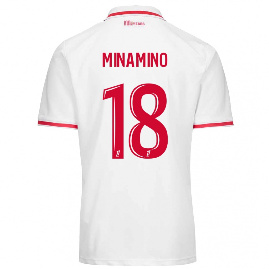 Kids Football Takumi Minamino #18 White Red Home Jersey 2024/25 T-Shirt Uk