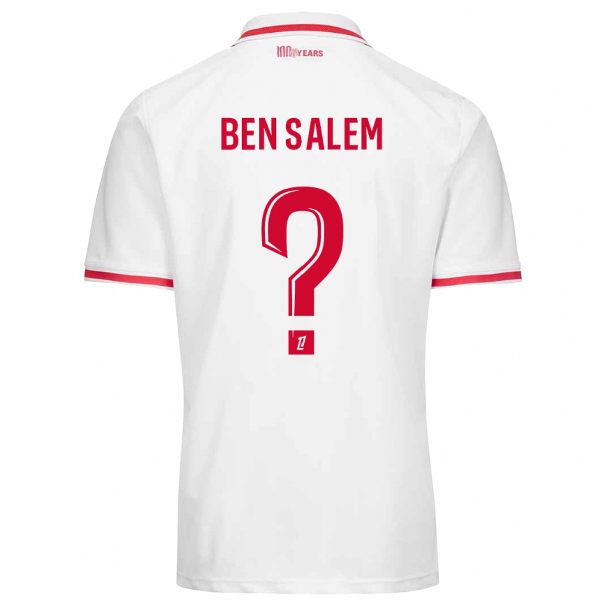 Kids Football Oualid Ben Salem #0 White Red Home Jersey 2024/25 T-Shirt Uk