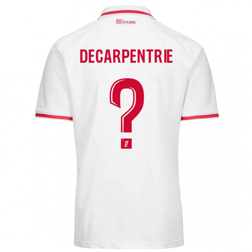 Kids Football Valentin Decarpentrie #0 White Red Home Jersey 2024/25 T-Shirt Uk