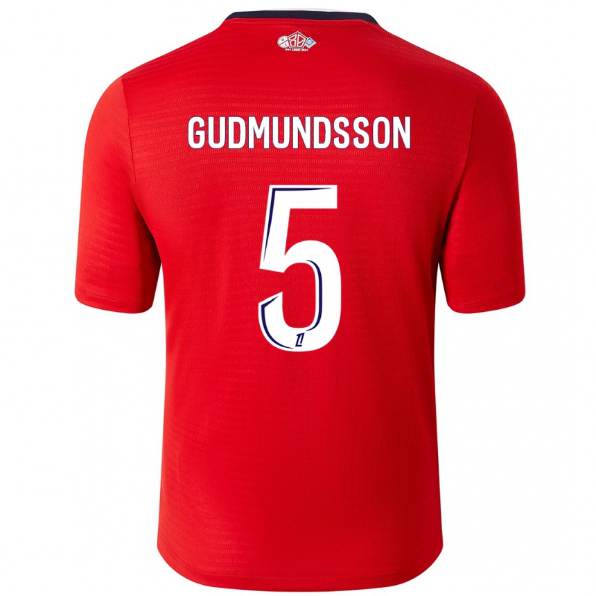 Kids Football Gabriel Gudmundsson #5 Red White Home Jersey 2024/25 T-Shirt Uk