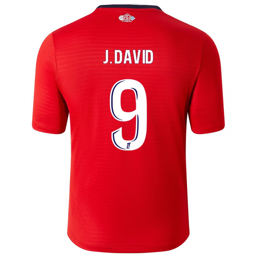 Kids Football Jonathan David #9 Red White Home Jersey 2024/25 T-Shirt Uk