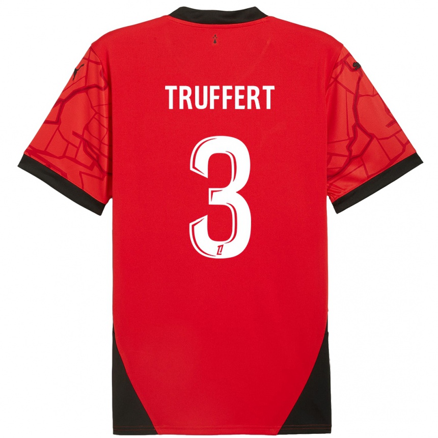 Kids Football Adrien Truffert #3 Red Black Home Jersey 2024/25 T-Shirt Uk