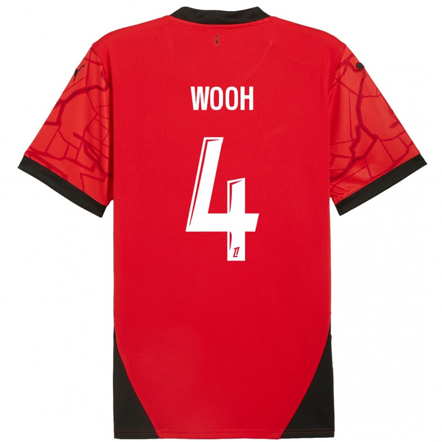 Kids Football Christopher Wooh #4 Red Black Home Jersey 2024/25 T-Shirt Uk