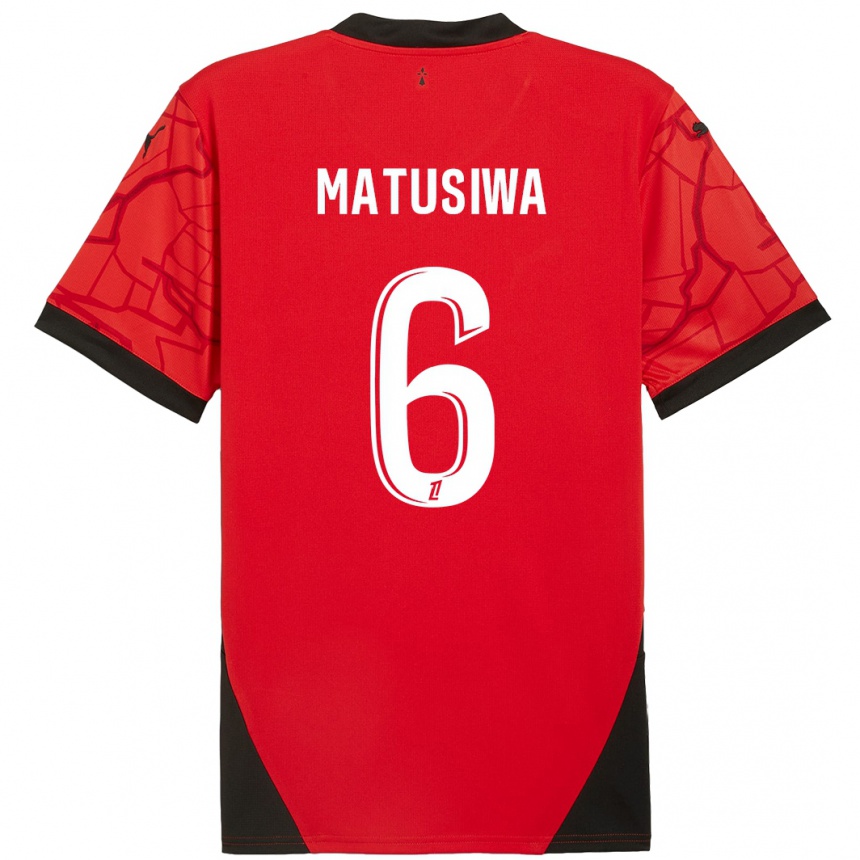 Kids Football Azor Matusiwa #6 Red Black Home Jersey 2024/25 T-Shirt Uk