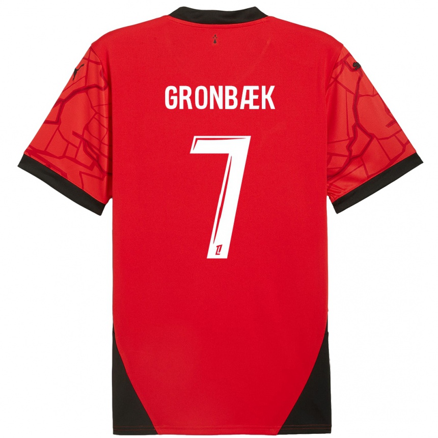 Kids Football Albert Grønbaek #7 Red Black Home Jersey 2024/25 T-Shirt Uk