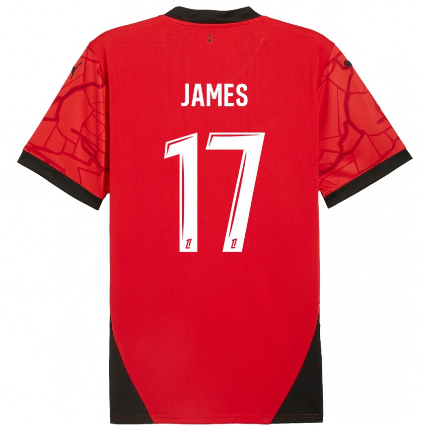 Kids Football Jordan James #17 Red Black Home Jersey 2024/25 T-Shirt Uk