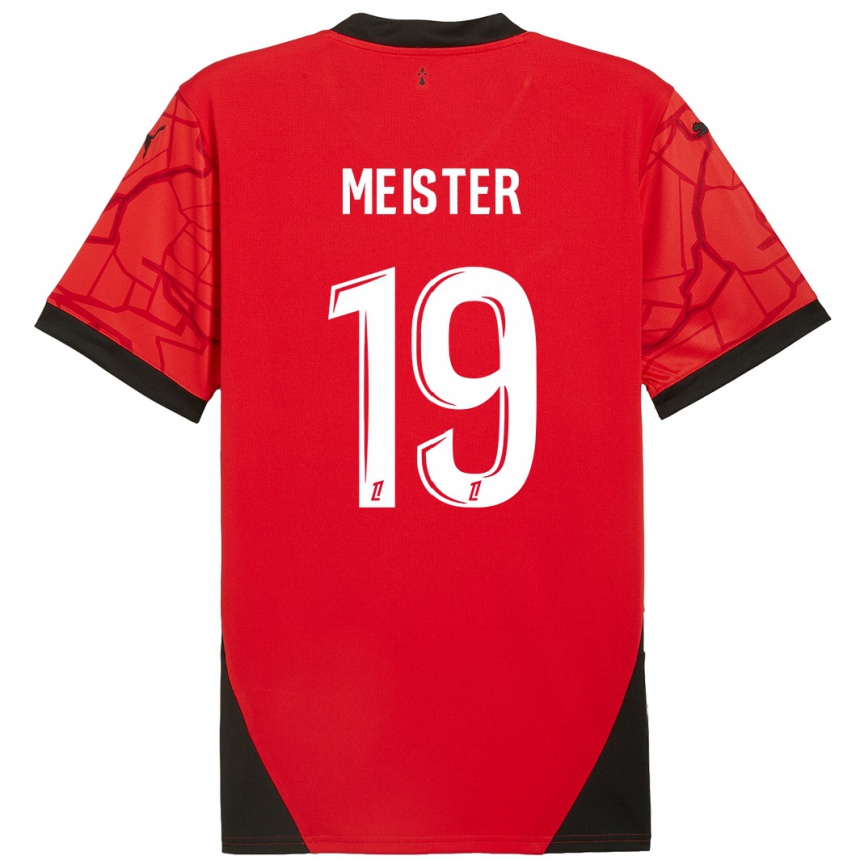 Kids Football Henrik Meister #19 Red Black Home Jersey 2024/25 T-Shirt Uk