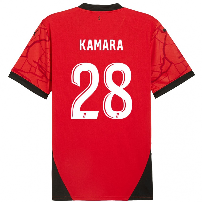 Kids Football Glen Kamara #28 Red Black Home Jersey 2024/25 T-Shirt Uk