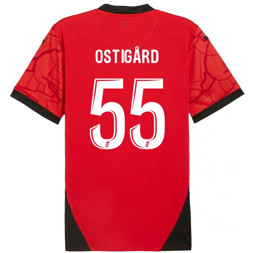 Kids Football Leo Ostigard #55 Red Black Home Jersey 2024/25 T-Shirt Uk