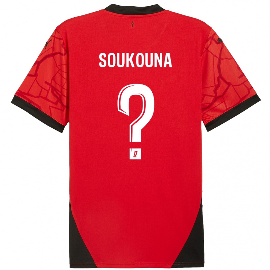 Kids Football Isiaka Soukouna #0 Red Black Home Jersey 2024/25 T-Shirt Uk