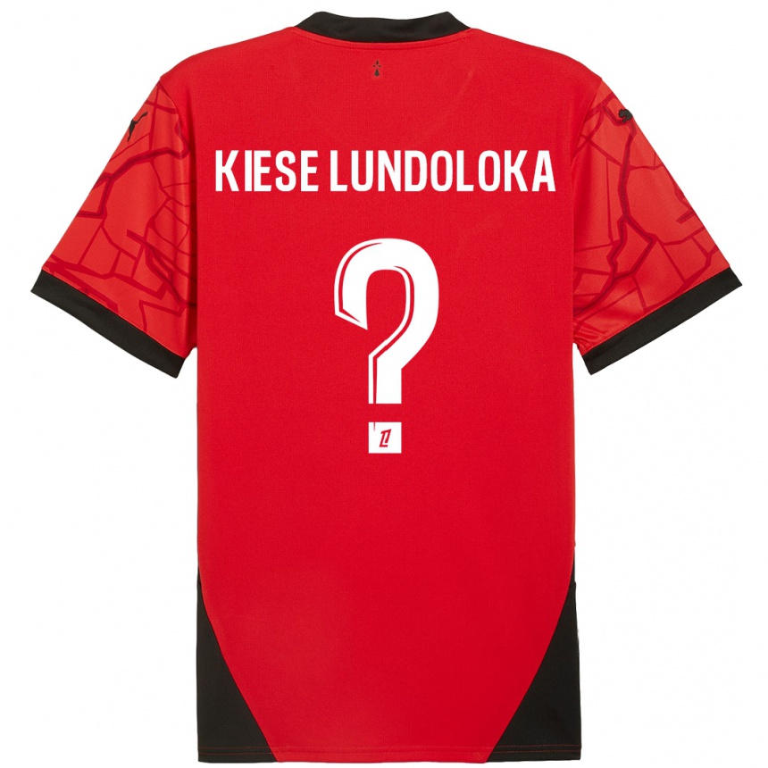 Kids Football Jeanslor Kiese Lundoloka #0 Red Black Home Jersey 2024/25 T-Shirt Uk