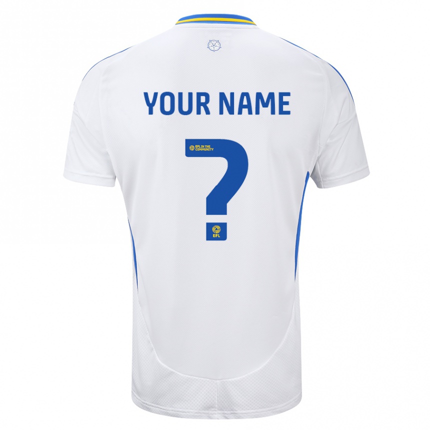 Kids Football Your Name #0 White Blue Home Jersey 2024/25 T-Shirt Uk