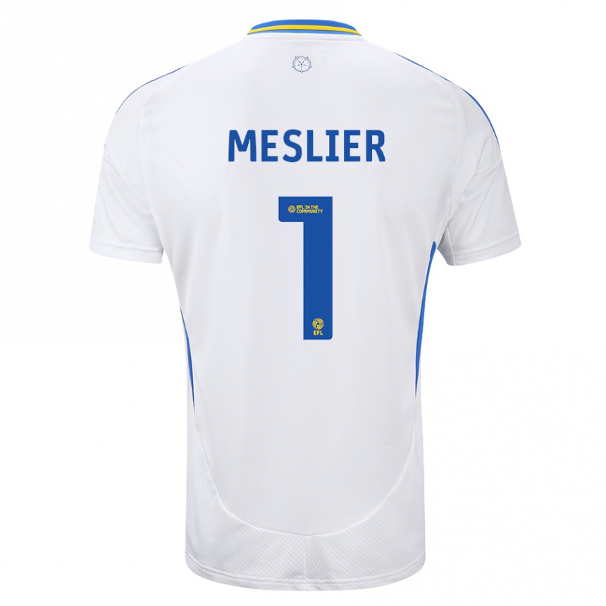 Kids Football Illan Meslier #1 White Blue Home Jersey 2024/25 T-Shirt Uk