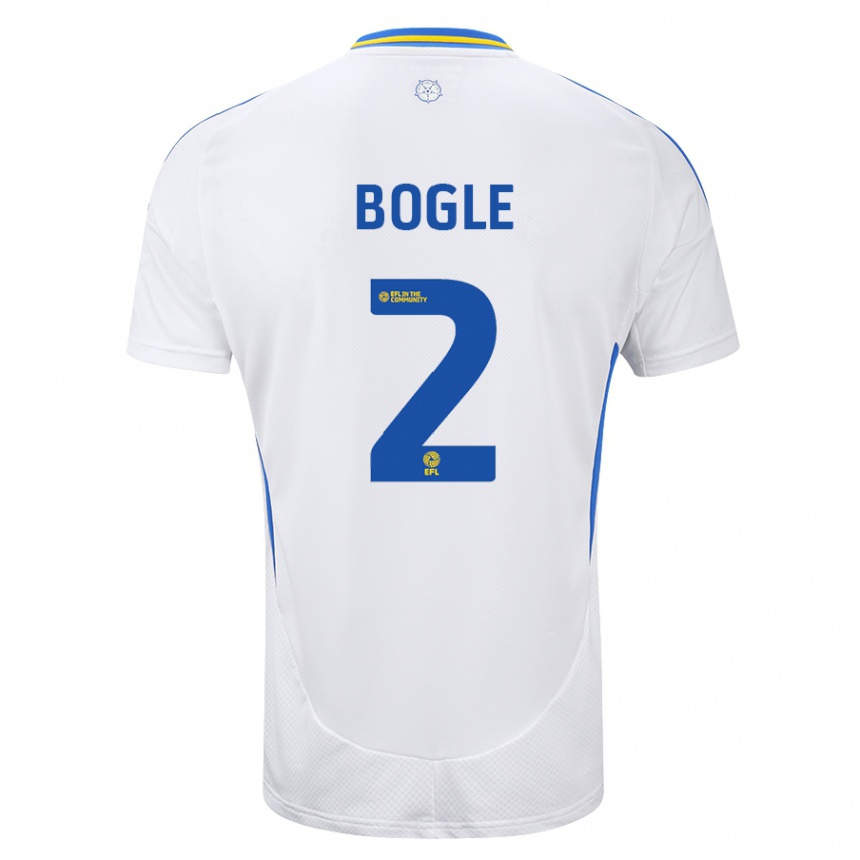 Kids Football Jayden Bogle #2 White Blue Home Jersey 2024/25 T-Shirt Uk