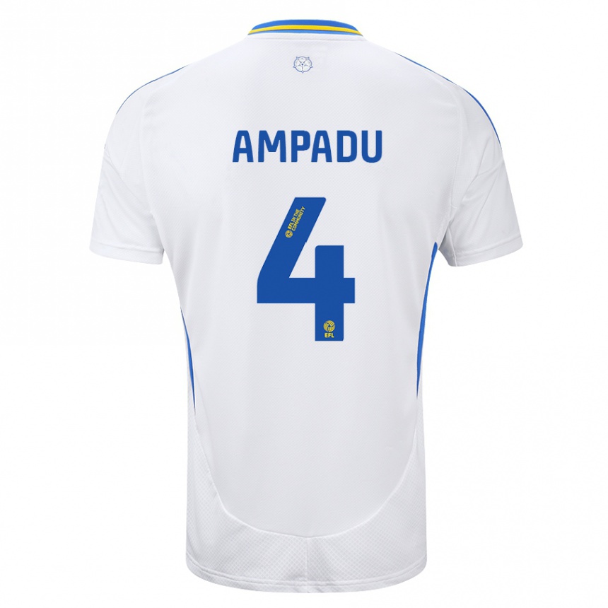 Kids Football Ethan Ampadu #4 White Blue Home Jersey 2024/25 T-Shirt Uk