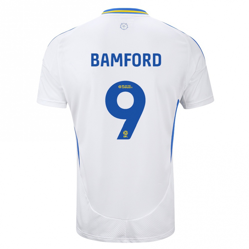 Kids Football Patrick Bamford #9 White Blue Home Jersey 2024/25 T-Shirt Uk