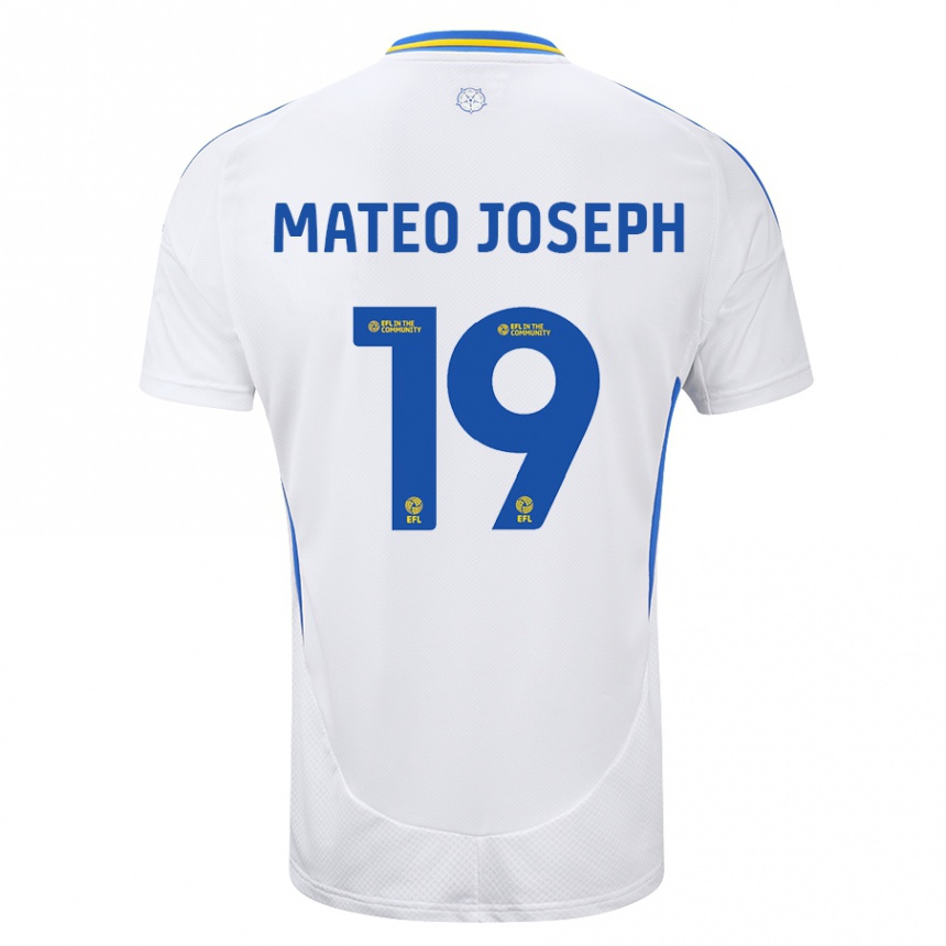 Kids Football Mateo Joseph #19 White Blue Home Jersey 2024/25 T-Shirt Uk