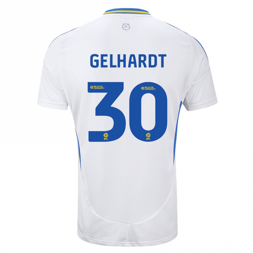 Kids Football Joe Gelhardt #30 White Blue Home Jersey 2024/25 T-Shirt Uk