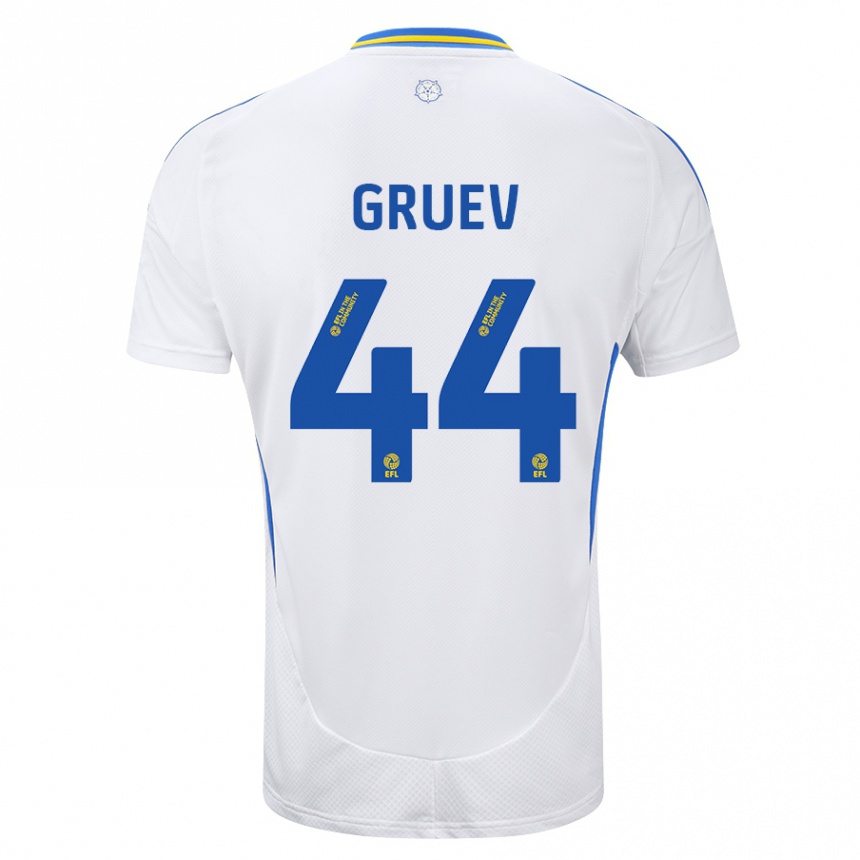 Kids Football Ilia Gruev #44 White Blue Home Jersey 2024/25 T-Shirt Uk