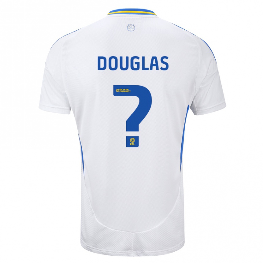 Kids Football Connor Douglas #0 White Blue Home Jersey 2024/25 T-Shirt Uk