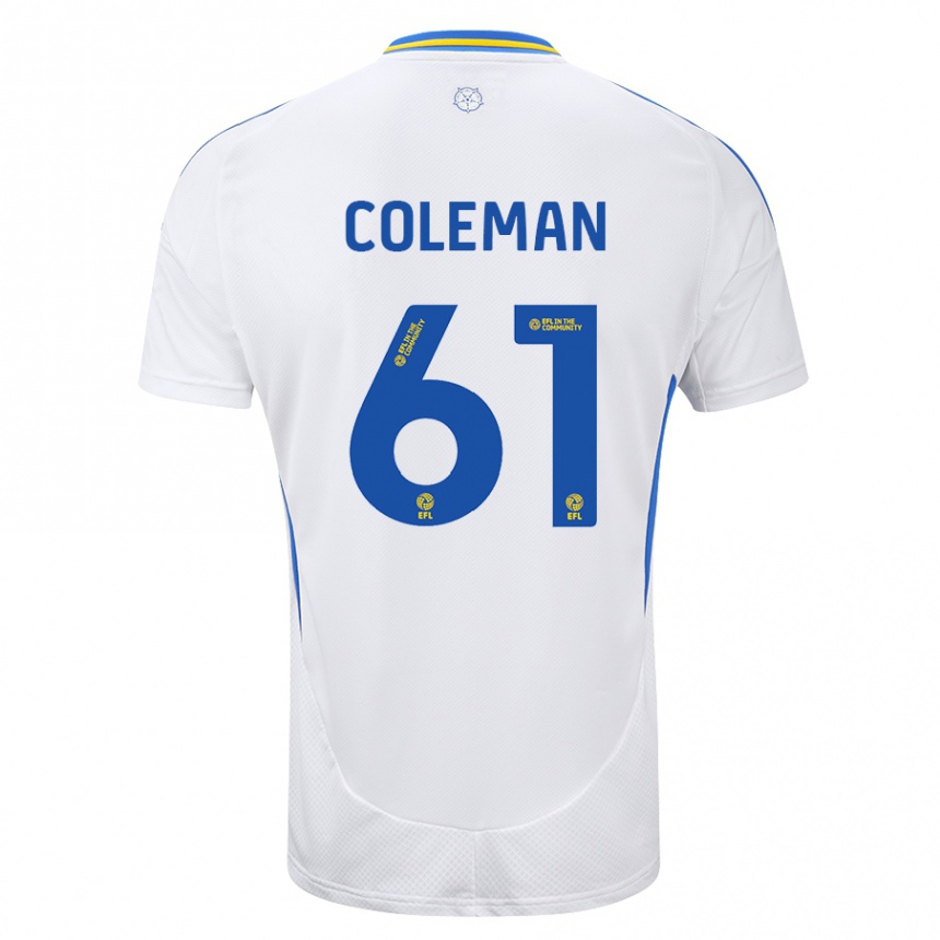 Kids Football Cian Coleman #61 White Blue Home Jersey 2024/25 T-Shirt Uk