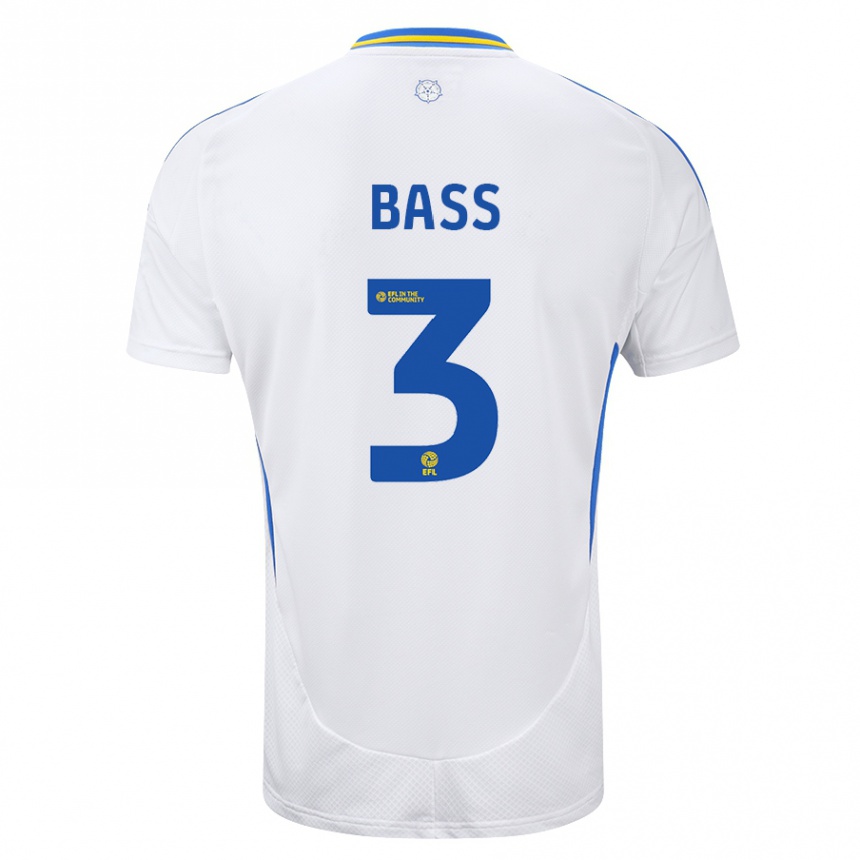 Kids Football Rebekah Bass #3 White Blue Home Jersey 2024/25 T-Shirt Uk