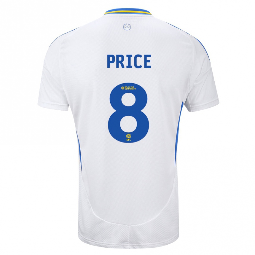 Kids Football Leoni Price #8 White Blue Home Jersey 2024/25 T-Shirt Uk