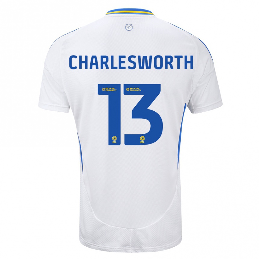 Kids Football Millie Robshaw-Charlesworth #13 White Blue Home Jersey 2024/25 T-Shirt Uk