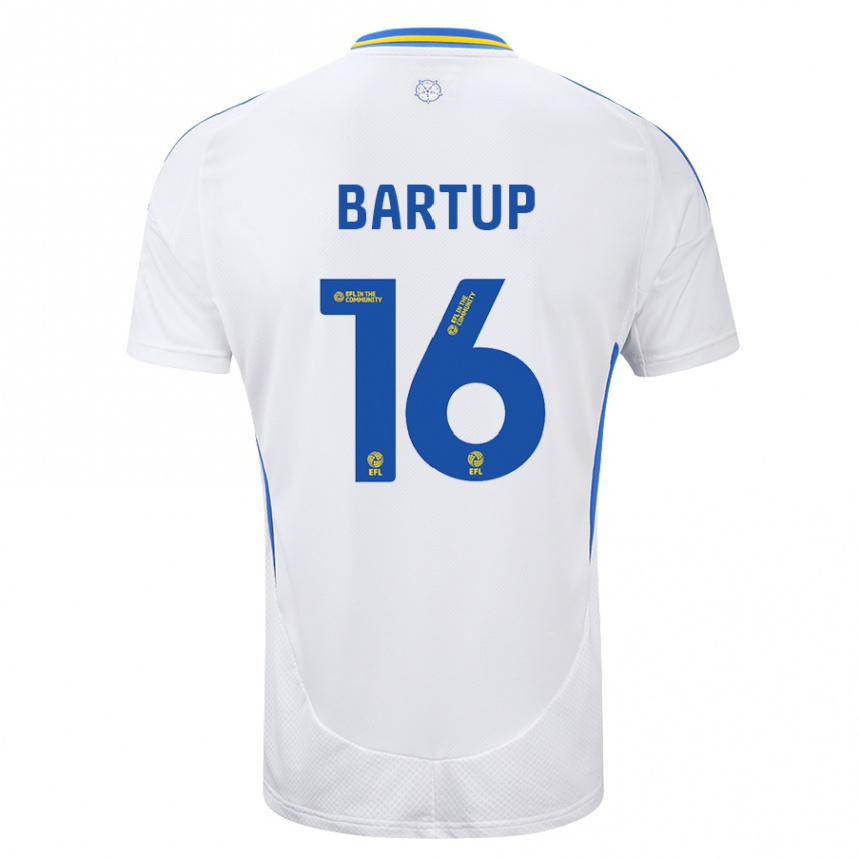 Kids Football Laura Bartup #16 White Blue Home Jersey 2024/25 T-Shirt Uk