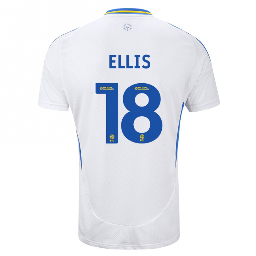 Kids Football Macy Ellis #18 White Blue Home Jersey 2024/25 T-Shirt Uk