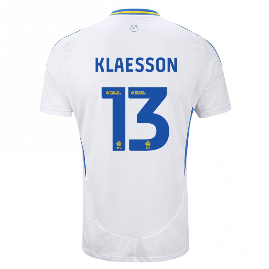 Kids Football Kristoffer Klaesson #13 White Blue Home Jersey 2024/25 T-Shirt Uk