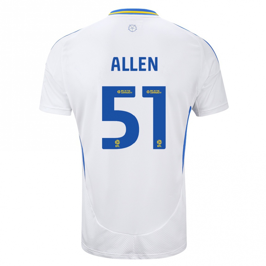 Kids Football Charlie Allen #51 White Blue Home Jersey 2024/25 T-Shirt Uk