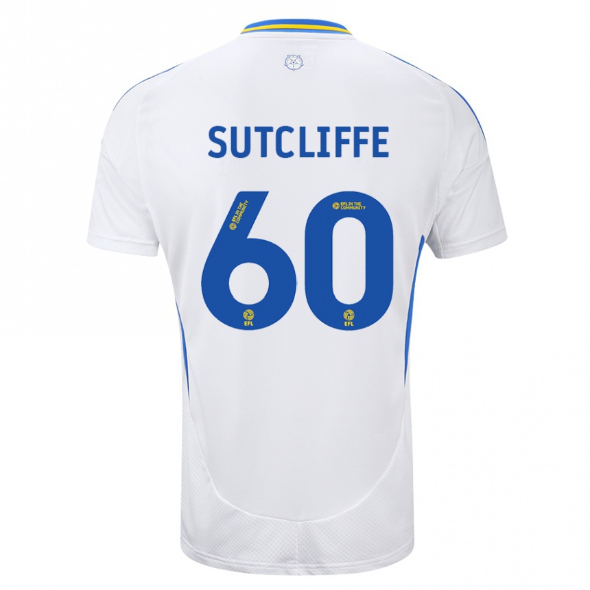 Kids Football Harvey Sutcliffe #60 White Blue Home Jersey 2024/25 T-Shirt Uk