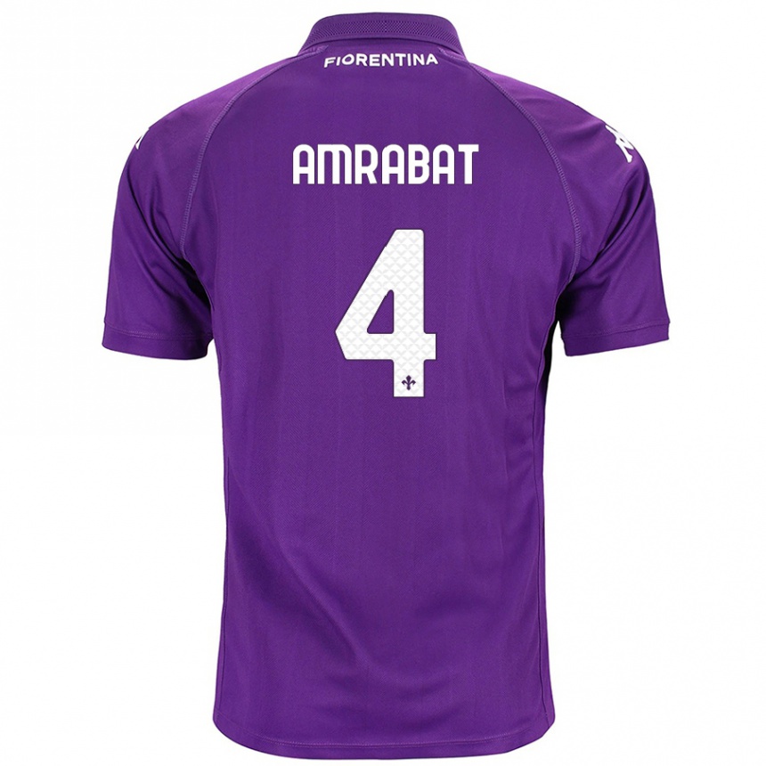 Kids Football Sofyan Amrabat #4 Purple Home Jersey 2024/25 T-Shirt Uk