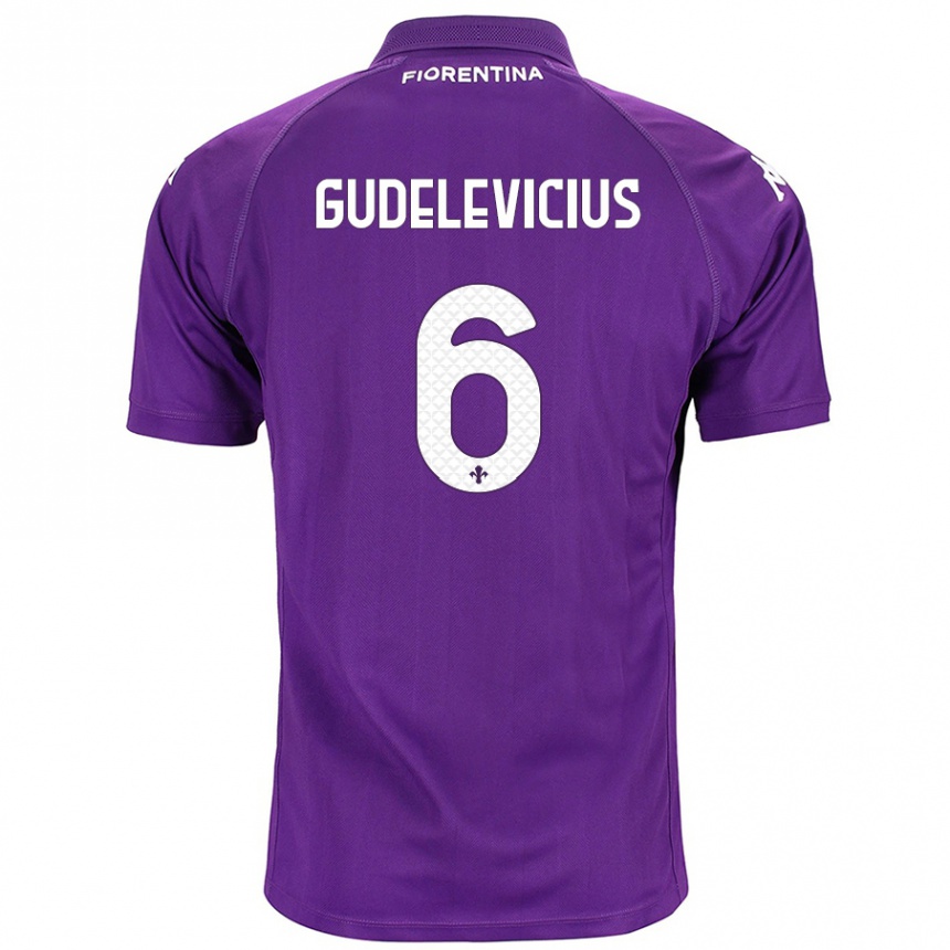 Kids Football Ernestas Gudelevicius #6 Purple Home Jersey 2024/25 T-Shirt Uk