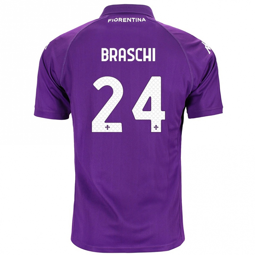 Kids Football Riccardo Braschi #24 Purple Home Jersey 2024/25 T-Shirt Uk