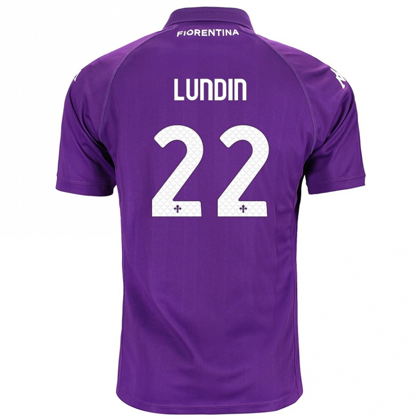 Kids Football Karin Lundin #22 Purple Home Jersey 2024/25 T-Shirt Uk