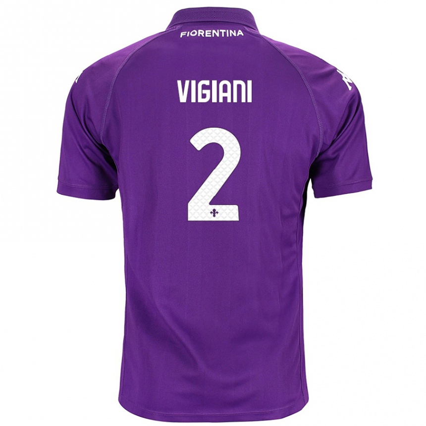 Kids Football Lorenzo Vigiani #2 Purple Home Jersey 2024/25 T-Shirt Uk