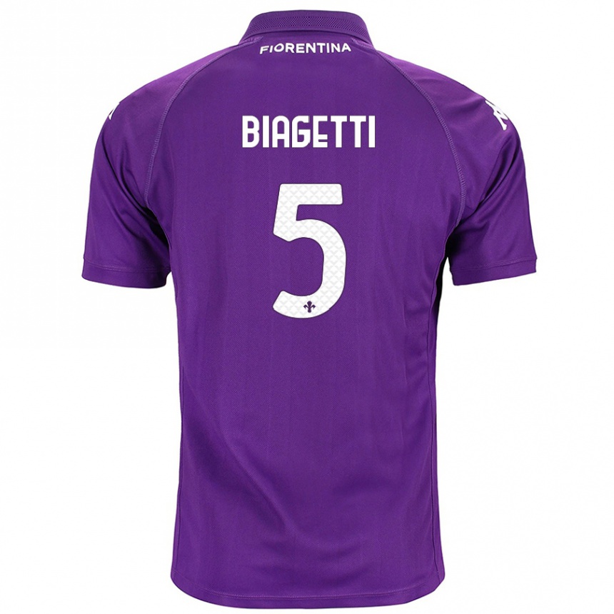 Kids Football Christian Biagetti #5 Purple Home Jersey 2024/25 T-Shirt Uk