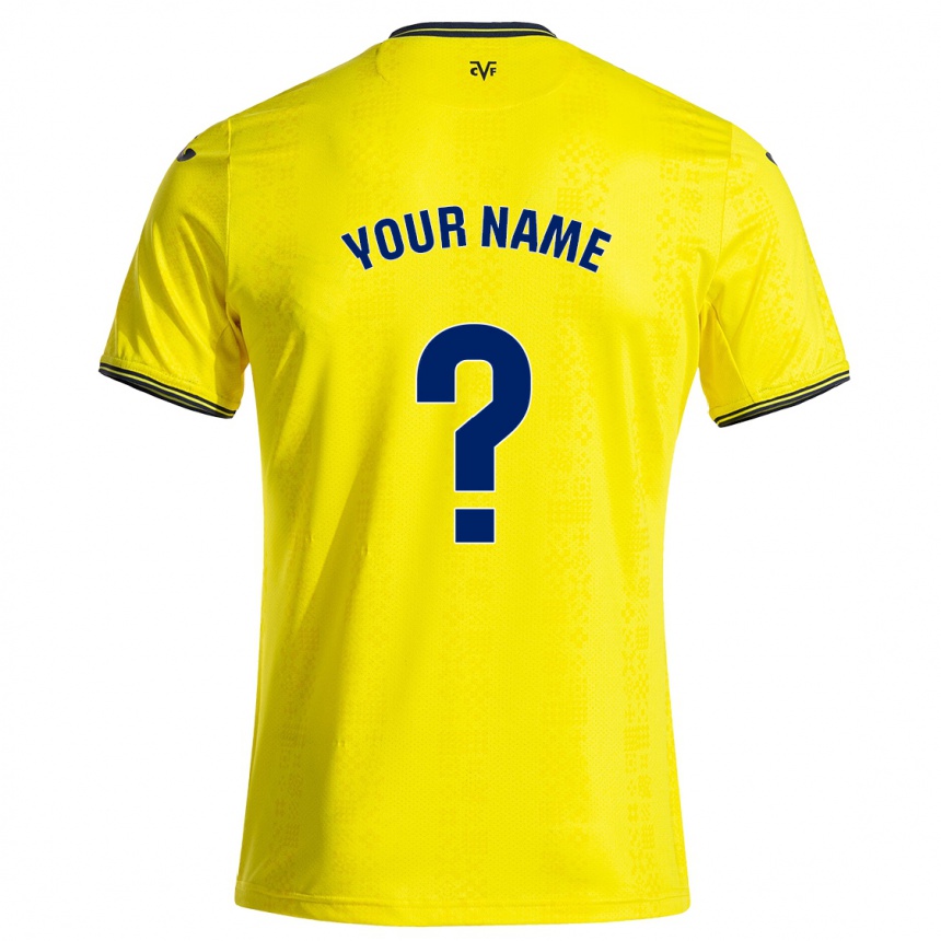 Kids Football Your Name #0 Yellow Black Home Jersey 2024/25 T-Shirt Uk