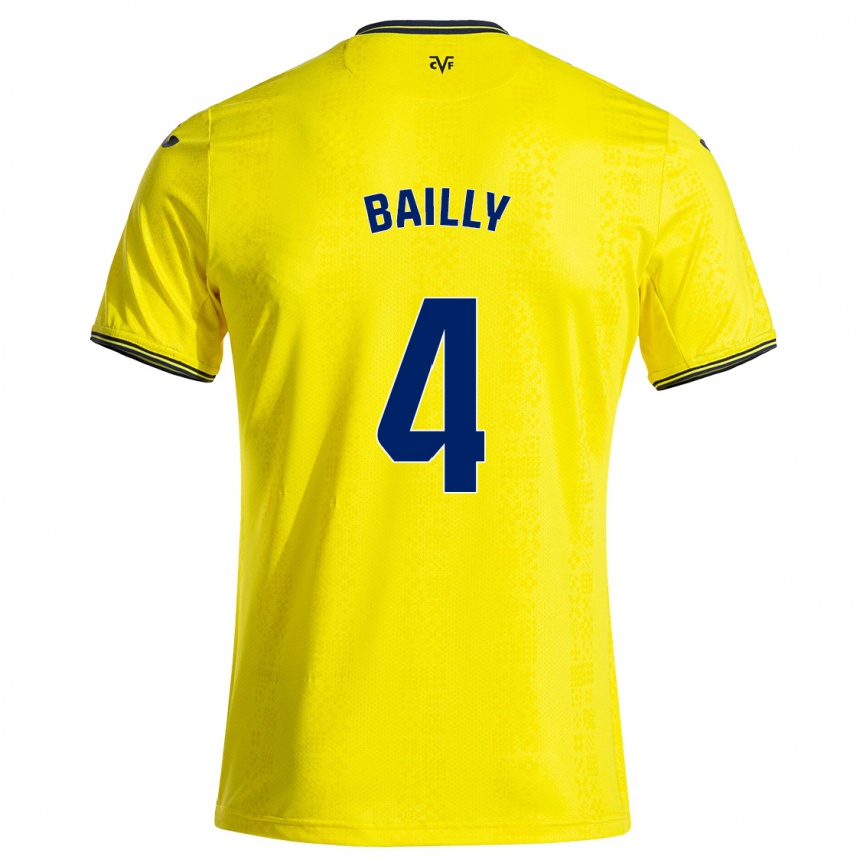 Kids Football Eric Bailly #4 Yellow Black Home Jersey 2024/25 T-Shirt Uk