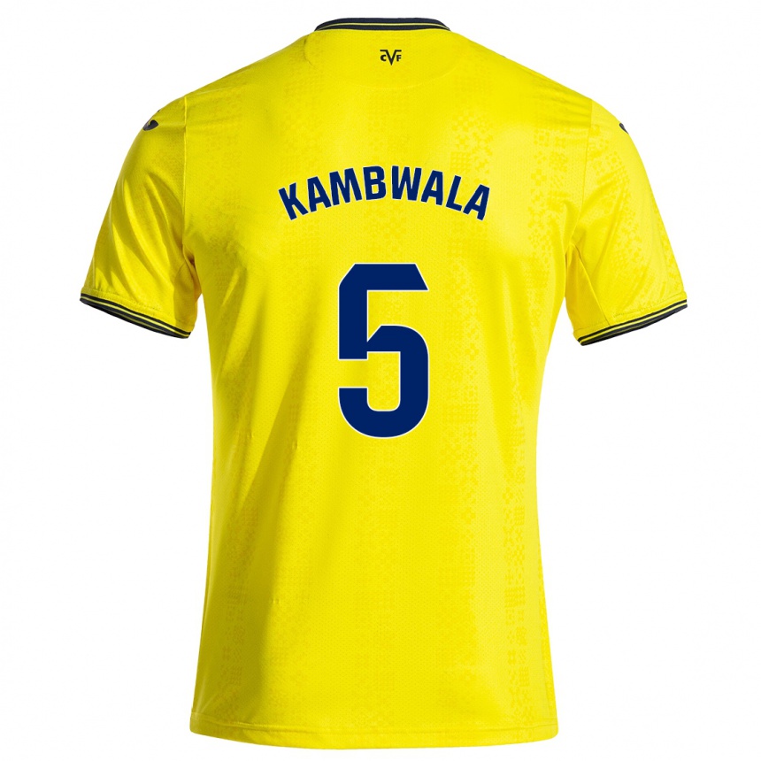 Kids Football Willy Kambwala #5 Yellow Black Home Jersey 2024/25 T-Shirt Uk